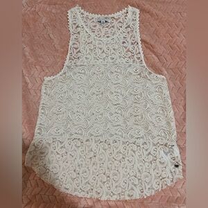 American Eagle Lace Tank Top Cream Stretch Size S